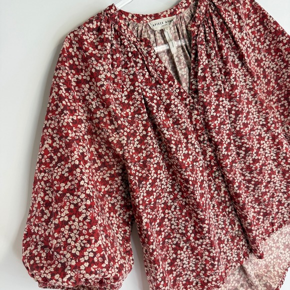 Apiece Apart Tops - Apiece Apart Mitte Blouse Women S Red Floral Organic Cotton Puff Sleeve Top